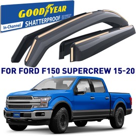 Goodyear Shatterproof in-Channel Window Deflectors for Ford F150 2015-2020 SuperCrew, Rain Guards, Window Visors for Cars, Vent Deflector, Car Accessories, 4 pcs - GY008421