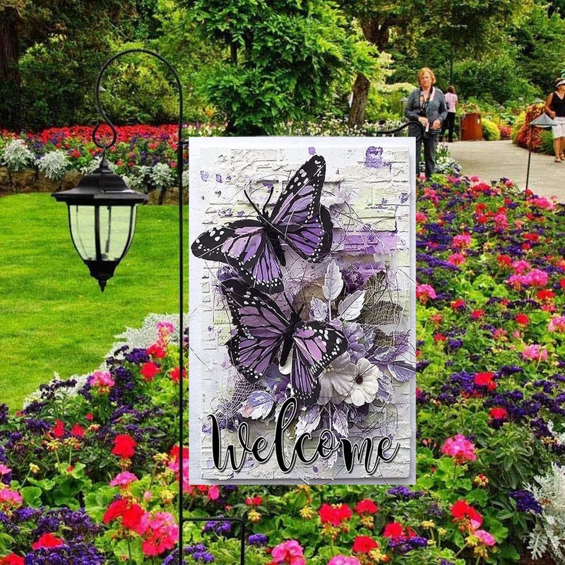 Welcome Garden Flag Spring,Summer Garden Flags for Outside 12x18 Double