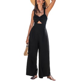 CUPSHE Women's Jumpsuit V Neck Sleeveless Cutout Front Twist Wide Leg Summer Elegant Overall Black M