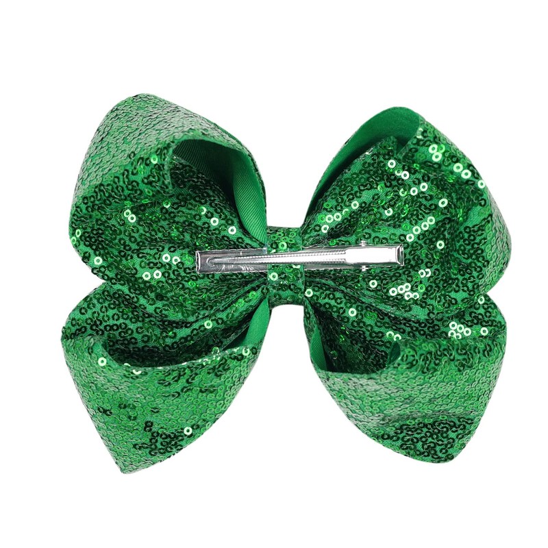 AMYDECOR 8 Inch Green Sparkly Glitter Sequin Hair Bows for