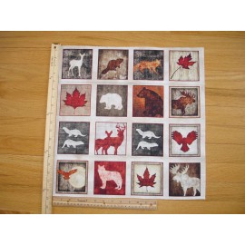 Quilting Treasures/Dan Morris Wild Life Fox Bear Owl Wolf Beaver  (B) Cotton Quilt Fabric Panel Blocks (16)