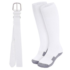 Dxhycc Youth Baseball Socks and Belt Combo Set Adjustable Softball Baseball Socks and Belt Elastic Waist Belt for Boys Girls White