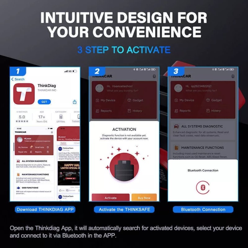 Thinkcar OBD2 Full System Car Bluetooth Scanner App Control Fault