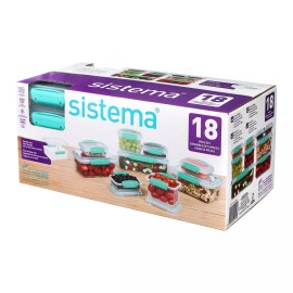 Sistema 18 Piece Clear Blue Food Storage Containers Set with Easy Locking Lids