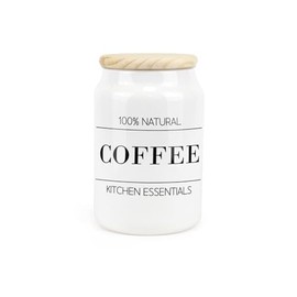 Purely Home Minimalist Ceramic Coffee Canister - Simplistic Black & White Kitchen Food Storage Container & Wooden Lid 600ml (14.5cm x 9.5cm)