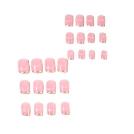 SINHOT Square Press on Nails - Short Fake Nails, Glossy Finish, Gold Chrome Edge & Nude Natural, DIY Artificial False Nail Art - 24 Pcs Nail Kit with Glue