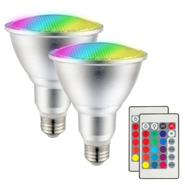 CGELAP 2Pack PAR30 LED Bulb, 30W RGB+Warm White(3000K) LED Flood Light Indoor/Outdoor, Dimmable Color Changing Spotlight with Remote Control, Lawn Lamp for Home Courtyard Christmas Party Decoration