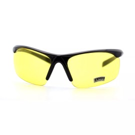 JuicyOrange Driving Sunglasses Half Rim Sport Wrap Frame Black, Yellow Lens