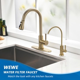 WEWE Drinking Water Faucet for Kitchen Sink, Gold Kitchen Water Filter Faucet Stainless Steel for Reverse Osmosis or Water Filtration System Beverage Non-Air Gap RO Faucet Brushed Nickel Finish