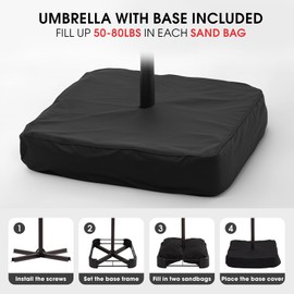 wikiwiki 10ft Patio Umbrella with Base Included, Outdoor Offset Cantilever Umbrella, Infinite Tilt, Crank and Cross Base, Grey