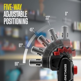 Berkling BSG-2000 Cordless Butane Soldering Torch Kit, 5-Way Adjustable Head, Multi-Functional Soldering | Heat Gun | Blow Torch, 90 Mins Runtime,12 Attachments & Sturdy Carrying Case (BLACK)