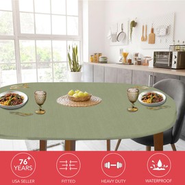 LAMINET Elastic Fitted Table Cover - Basketweave (Green) - Oblong/Oval - Fits Tables up to 48 x 68”