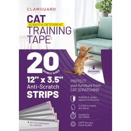 CLAWGUARD Cat Training Tape Strips – 20 Pre-Cut Double-Sided Anti Scratch Shields (12x3.5 in) – Cat Scratch Furniture Protector for Sofa & Surfaces
