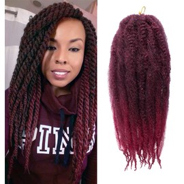 ZRQ 8 Packs 18 Inch Marley Twists Braiding Hair, Burgundy Afro Kinky Marley Hair Crochet Braids, Curly Curly Twist Hair For Locs(TBUG#,8 Packs)