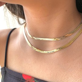 Tewiky Layered Necklaces for Women, Gold Layered Herringbon Choker Necklace Dainty 14K Gold Plated Snake Chain Necklaces Chunky Gold Chain Necklace for Women Jewelry Gifts
