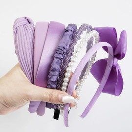 AIBFRID 7 PCS Fashion Headbands for Women Floral Vintage Wide Headband Cute Pearl HeadBand Twisted Red Hair Bands for Girls Hair Non Slip Hair Accessories (Purple)