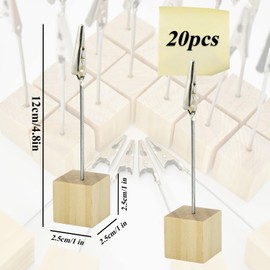 Photo Holder with Clips, 20 Pieces Wooden Card Stand, Memo Holder, Photo Holder Clip, Place Card Holder, Memo Clip Holder with Crocodile Closure, Wooden Base, Photo Stand, Place Card Holder Block