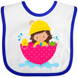 inktastic Girl in Raincoat, Latina Girl, Umbrella, Frog, Duck Baby Bib White and Royal 460b5