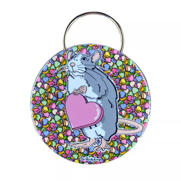 Handmade Gray White Rat Valentines Day Bottle Opener Key Ring