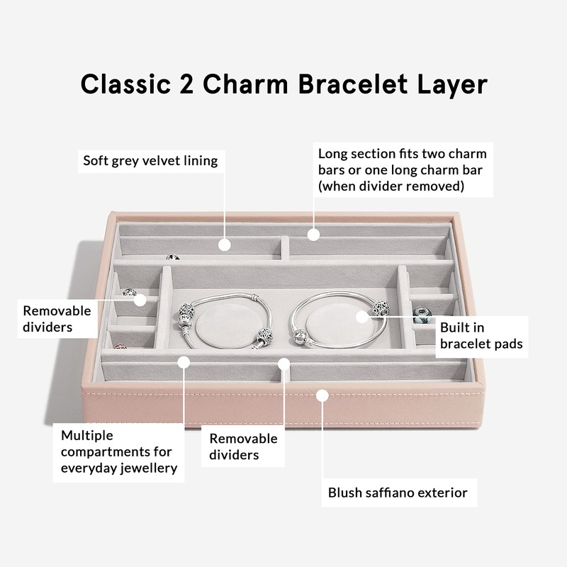 Stackers Blush Pink Classic Medium Jewellery Box 2 Padded Charm