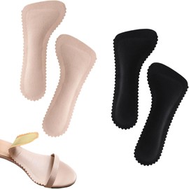 Women's Insoles, Insoles, 2 Colors, Value Set, Cushioned, Soft, Washable, Easy, Clean, Synthetic Chicken Suede, Sweat Absorbent, Shock Absorbent, Anti-Slip, Breathable (1 Pair of Beige and Black,