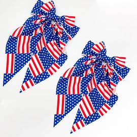 2PCS 4th of July Hair Bows for Women Girls Patriotic American Flag Hair Bows Clips with Long Tail Large Nonslip Alligator Hair Pins Independence Day Red White and Blue Vintage French Hair Accessories