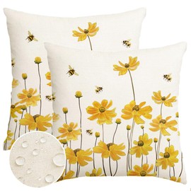 ARGOOFG Summer Outdoor Pillow Covers 20x20 Set of 2 Waterproof Daisy Throw Pillow Covers Spring Decorative Farmhouse Cousion Case for Patio Furniture Garden Home Sofa Couch Yellow