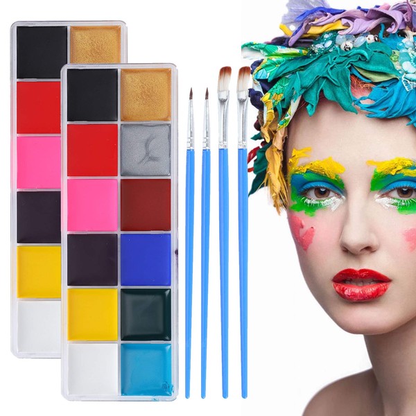 2 Set 12 Colors Face Body Paint Oil Palette, Professional