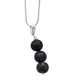 amazing gemstones Lava Stone 3 Bead Necklace Pendant - Silver