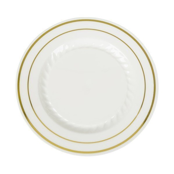 6 Inch Silver Dessert Plate - 150 per case (Splendor Bone with Gold Band)