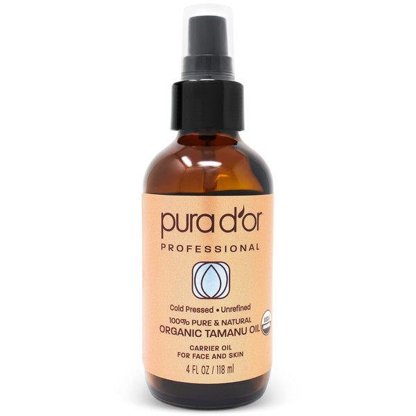 PURA D'OR Organic Tamanu Oil, USDA Certified 100% Pure & Natural Carrier Oil, Hexane Free Premium Grade Moisturizer Helps Reduce Appearance of Scars For Men & Women, 4oz