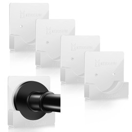 Adhesive Shower Curtain Rod Holder – Kitosun Wall Mount Bathroom Tension Pole Retainer Brackets with Super Sticky Tape for Quick Stick and Stainless Steel Screw for Drilling Install (2Pairs White)