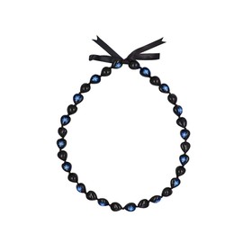 Fuqimanman2020 Hawaiian Graduation Black Kukui Nut Leis Flower Necklace Ribbon Bow Tie Closure Adjustable Acrylic Heart Shell Beads for High School College Graduation Party Accessories-Blue