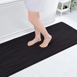 Buganda Memory Foam Bathroom Rug Mat 47x17, Extra Soft and Absorbent Bath Mats, Non-Slip and Machine Washable Bath Rugs for Bathroom Floor,Tub and Shower, Black