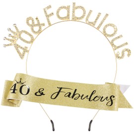 SuPoo 40th Birthday Sash and Crown Set 40th Birthday Decorations for Women 40th Birthday Crown Headband 40th Birthday Gifts for Her 40 and Fabulous Party Decorations 40 Year Old Happy Birthday Tiara