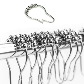 HUJI Heavy Duty Roller Shower Curtain Rings, Polished Chrome Set of 12 (2)