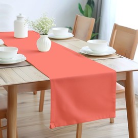 Encasa Table Runner 13x104 in Long | Cotton Canvas Fabric | Coral Solid Color | Machine Washable & Durable