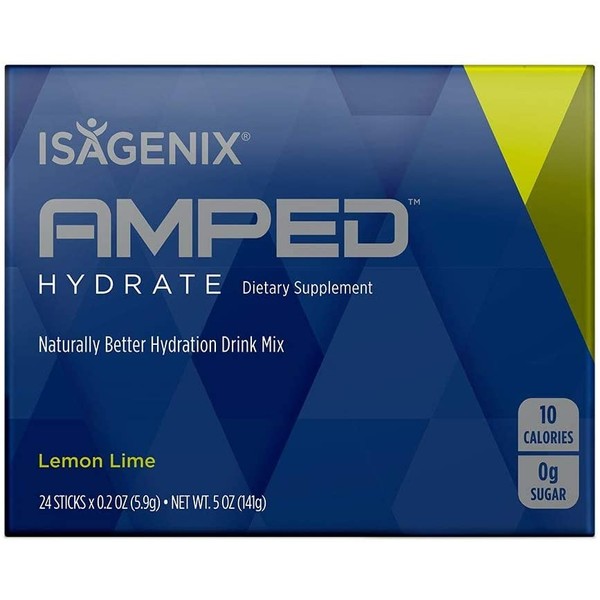 Isagenix Amped Hydrate Sticks, 24 Packets of Drink Mix (Lemon Lime)