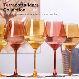 Brown Wine Glasses Set Of 6 - 17.5oz Hand Blown Crystal Colorful Wine Glasses With Long Stem and Thin Rim,Terracotta WIne Glasses for Wine & Cocktails, Premium Gift for Wedding, Anniversary, Birthday