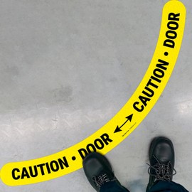 Caution Door with Bidirectional Arrow, 24x48 Inches, Floor Decal Anti-Slip Adhesive Floor Sign Made in USA