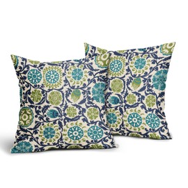 Aytipun Blue Green Teal Pillow Covers 16x16 Set of 2 Boho Vintage Floral Carpet Print Pattern Decorative Outdoor Pillowcases Modern Farmhouse Throw Cushion Case Decor for Couch Sofa Bed