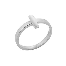 Fine 925 Sterling Silver Mid Finger Band Sideways Cross Knuckle Ring, Size 4