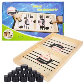 Herefun Table Hockey Toy, Interactive 2-in-1 parent-child interaction Catapult board game, Table hockey wood, Quick sling puck match game, Portable chessboard set, Party games (35 x 22 x 2.5 cm).