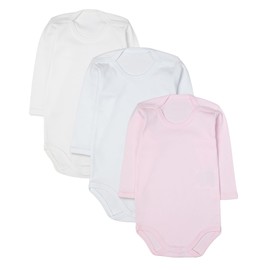 rise&Raba Baby Bodysuit 3 Pcs | 100% Organic Cotton Long Sleeve Comfortable Button Baby Bodysuits for Boys and Girls | Comfortable and Cute Onesies (White-Ecru-Pink, 1-2 Year)