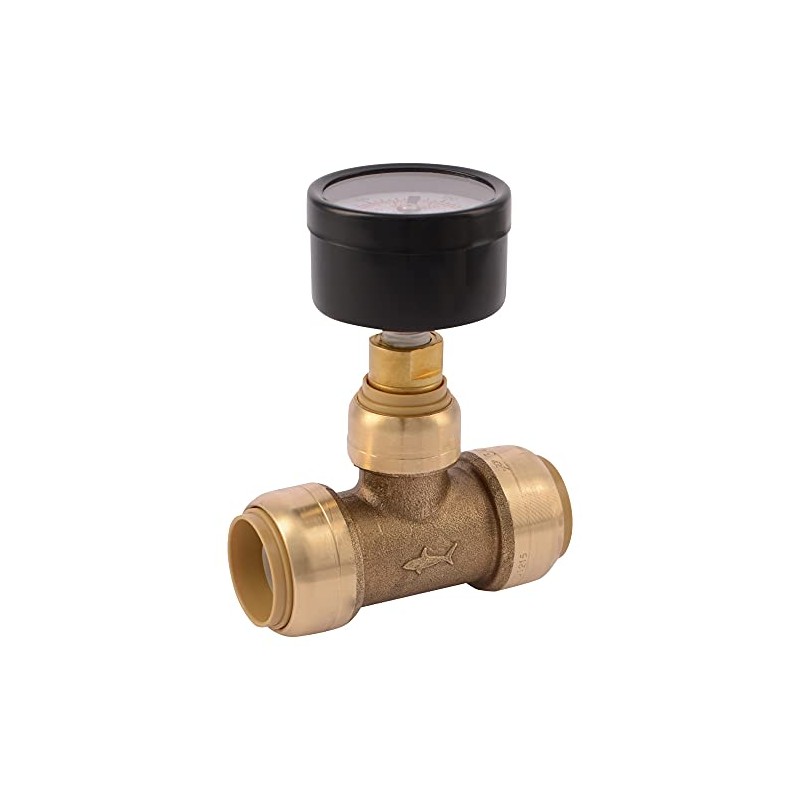 SharkBite 3/4 Inch Pressure Gauge Tee, Push to Connect Brass