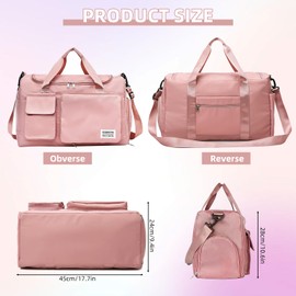 Sports Bag Women's Travel Bag Women Men Large Sports Bag with Shoe Compartment Wet Compartment Waterproof Training Bag Sports Duffle Bag Weekender Swimming Bag Fitness Bag for Travel, Fitness, Sports