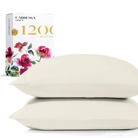 Carressa Linen 1200 TC Ivory Queen Pillowcase Set of 2, Extra Long Staple 100% Egyptian Cotton Pillow Cover for Sleeping, Soft & Silky Premium Sateen Weave Pillowcase for Bed Pillows