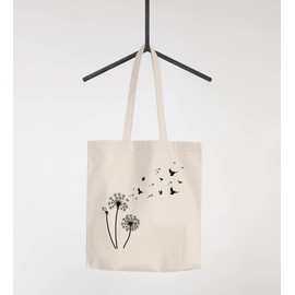 Autiga® Jute Bag Dandelion Birds Cotton Bag Fabric Bag Shoulder Bag Shopping Bag Natural 2 Long Handles