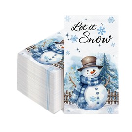 50 PCS Christmas Guest Napkins 2 Ply Let It Snow Decorative Paper Hand Towels for Bathroom Kitchen Snowman Disposable Dinner Hand Napkins for Winter Xmas Holiday Party Baby Shower