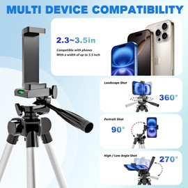 Phone Tripod, Lusweimi 44-inch iPhone Tripod with Phone Holder Mount/Wireless Remote for Ringlight/Camera/Webcam/GoPro, Tabletop Lightweight Stand for iOS/Android/Smartphone